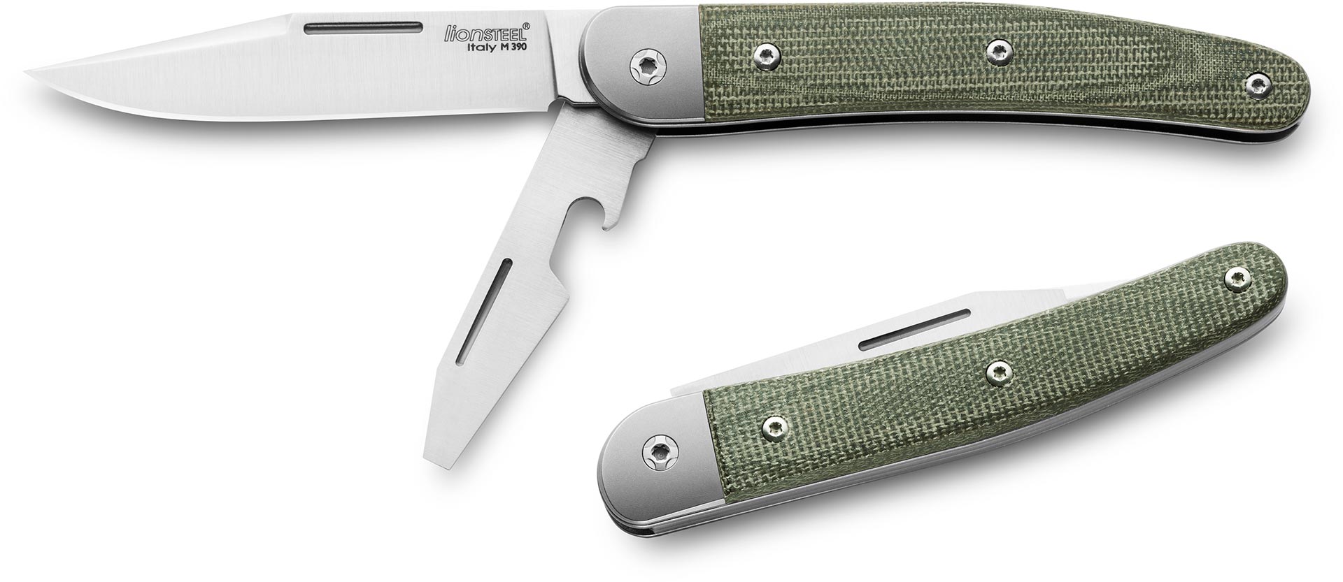LIONSTEEL Jack JK2 CVG Knife M390 Stainless Steel/Titanium/Green Canvas Micarta Pocket Knives