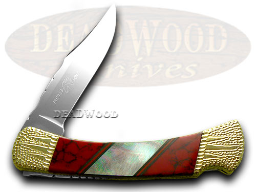 Buck 110 Painted Pony Red Jasper Genuine Abalone Folding Hunter 1/50 Custom Knife Knives