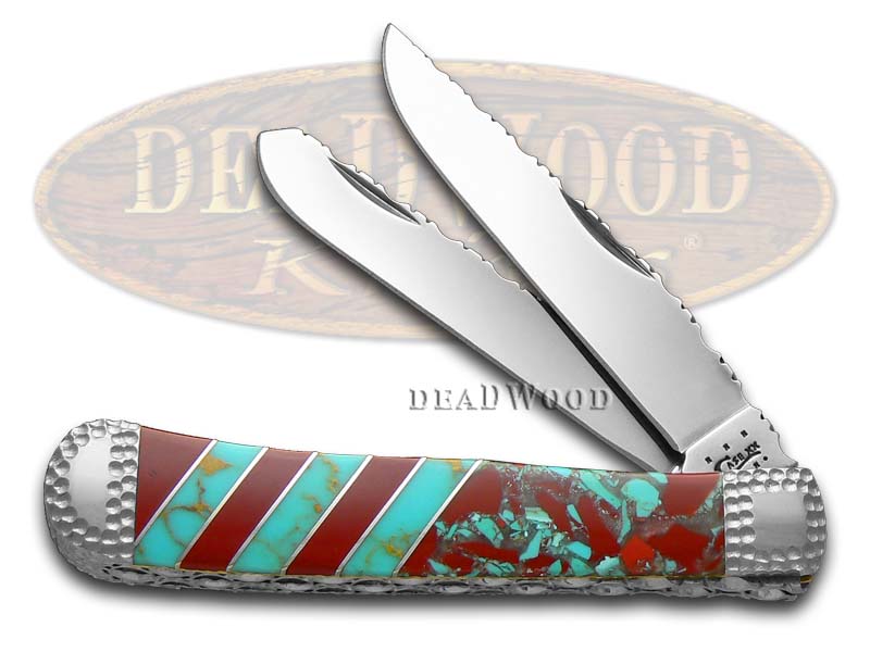 Case xx Painted Pony Blue & Red Turquoise Trapper 1/50 Stainless Custom Knife Knives