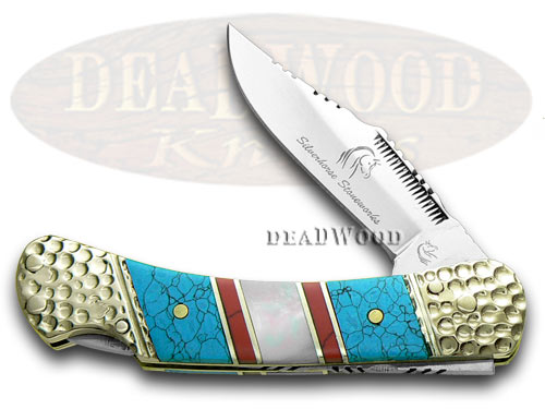 Silverhorse Stoneworks Blue Turquoise Mother of Pearl Warrior Premier Pocket Knife