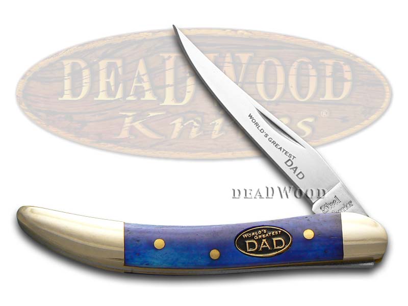 Steel Warrior World's Greatest Dad Smooth Blue Bone Small Toothpick Stainless Pocket Knife