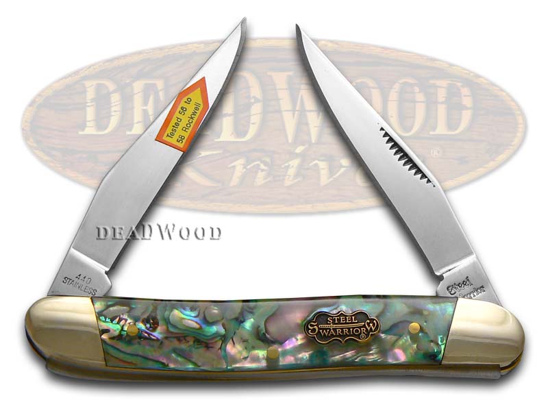 Steel Warrior Smooth Resin-coated Genuine Abalone Muskrat Stainless Pocket Knife Knives