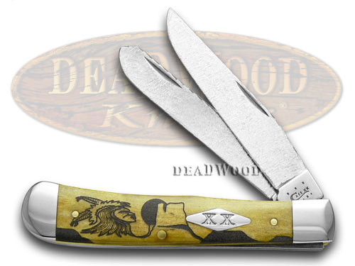 Case xx Yellowhorse Early Morning Singer Hammered Steel Antique Bone 1/25 Trapper Pocket Knives