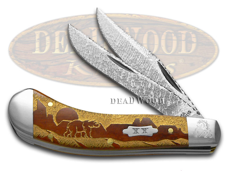 Case xx David Yellowhorse Grizzly Hammered Steel Chestnut Saddlehorn 1/25 Pocket Knife Knives